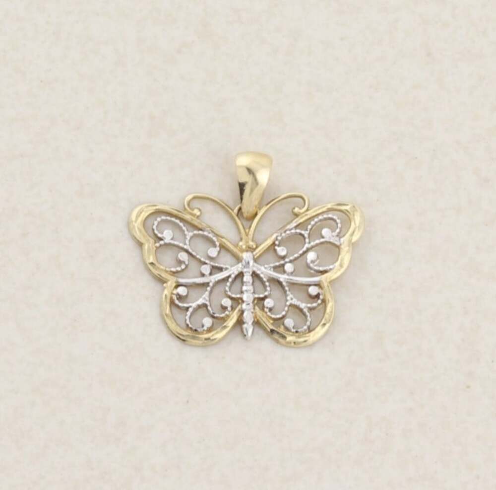 Pendant Only 10k Yellow Gold & White Gold Butterfly Pendant 3/4" x 7/8" inch